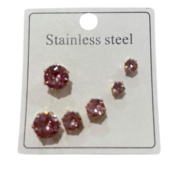 Elegant Stainless Steel Stud Earrings Set. Multiple colors. Gold Tone setting. - Picture 5 of 5